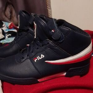 FILA Navy High-Top Sneakers with White and Red Accents